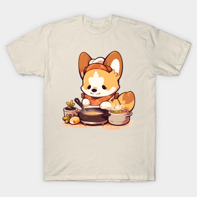 Cute Corgi Cooking T-Shirt by Serene Simplicity